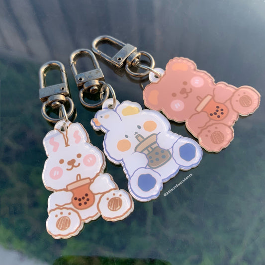 1 PCS Cute Boba Rabbit/ Bear Acrylic Keychain