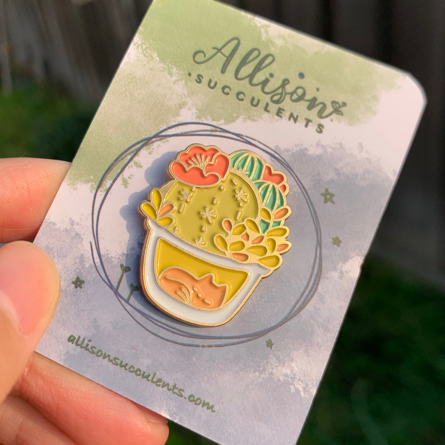 “Sleepy fox under cactus arrangements” Enamel Pin