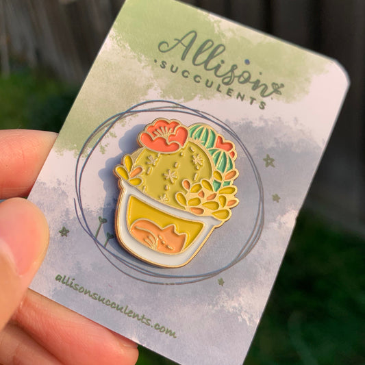 “Sleepy fox under cactus arrangements” Enamel Pin