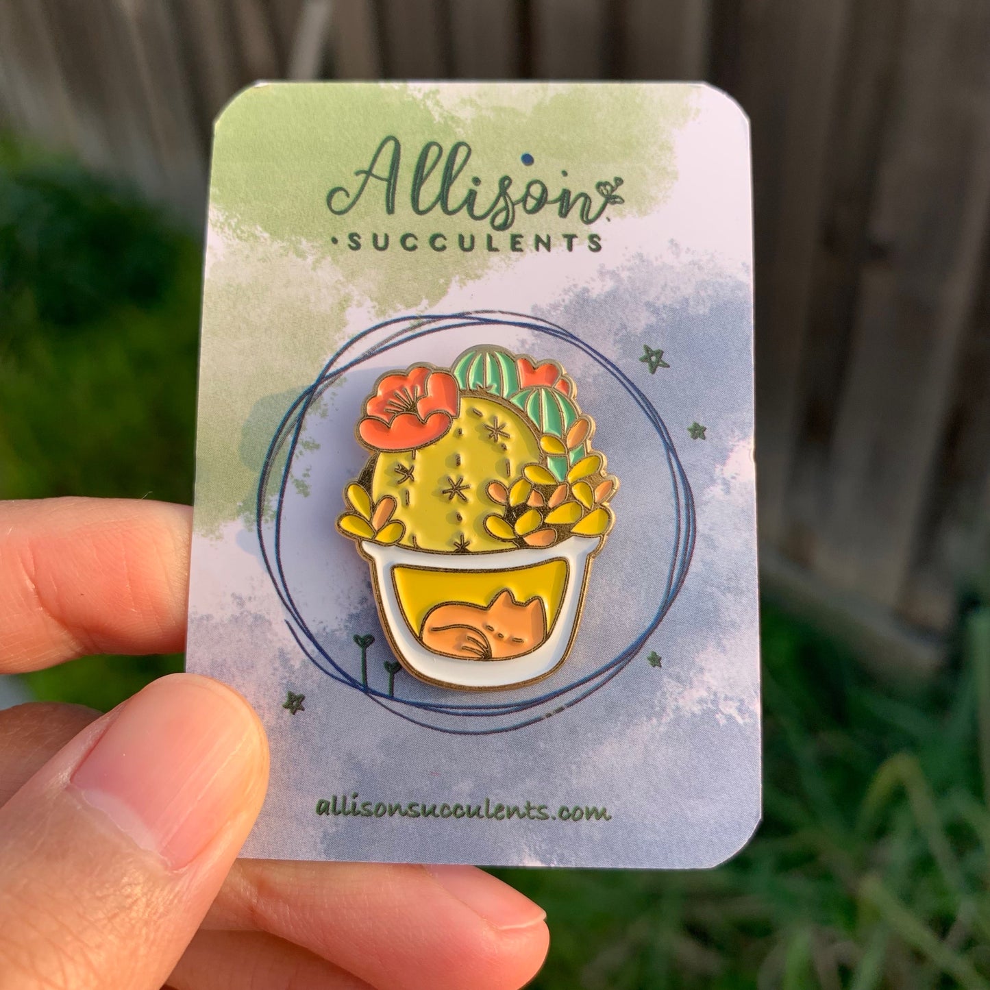 “Sleepy fox under cactus arrangements” Enamel Pin