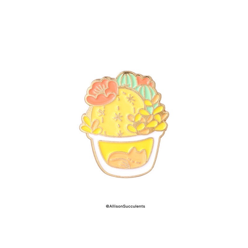 “Sleepy fox under cactus arrangements” Enamel Pin