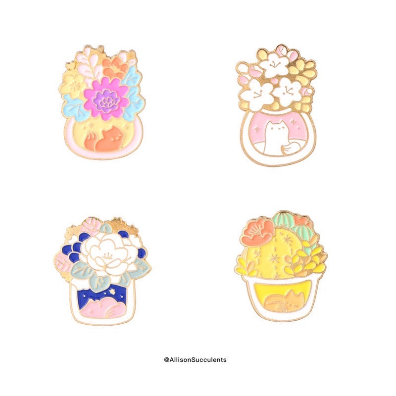 “Sleepy fox under cactus arrangements” Enamel Pin
