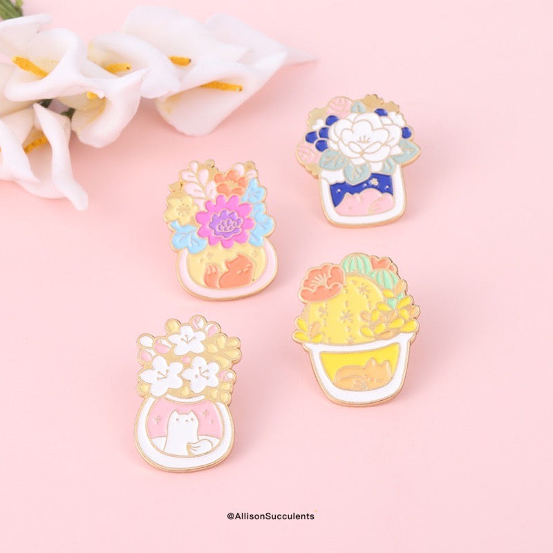 “Fox under flower bouquet” Enamel Pin