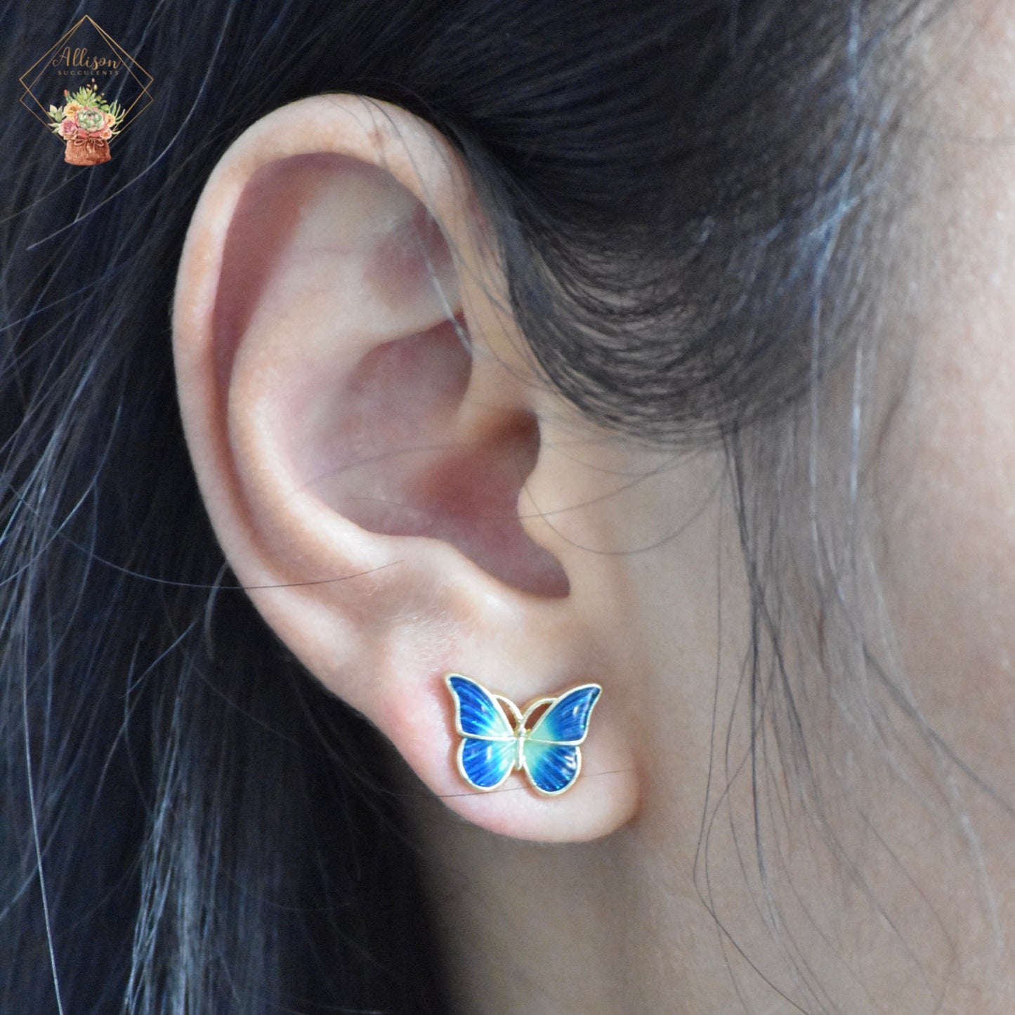 Fancy 'Blue Butterfly' Enamel Earrings