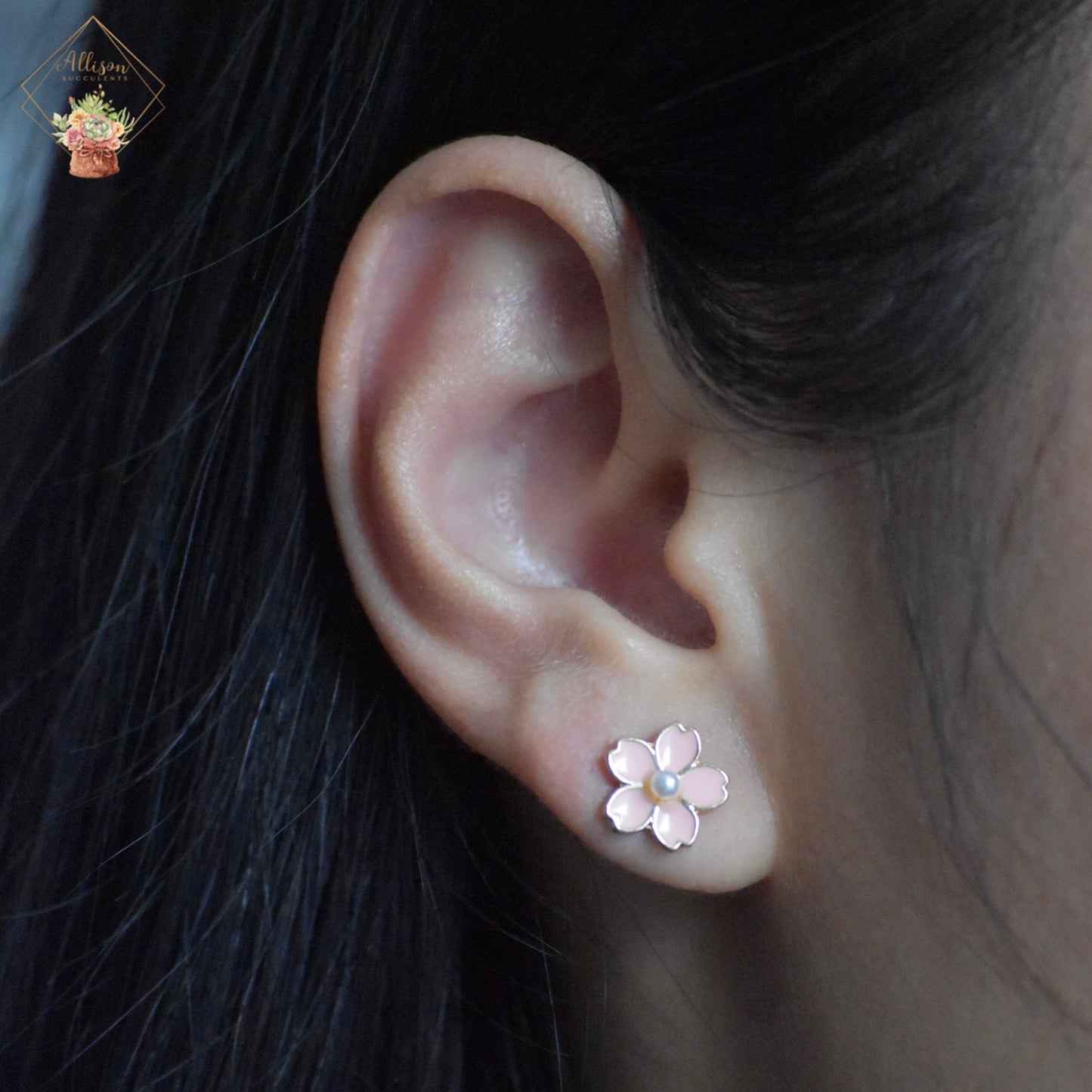 Asymmetric Pink 'Enamel Cat' & 'Metal Sakura' Earrings (S925)