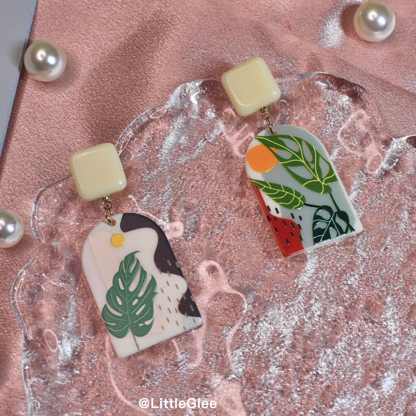 Asymmetric Monstera Swiss Cheese Acrylic 3D Matte Earrings (S925 post)