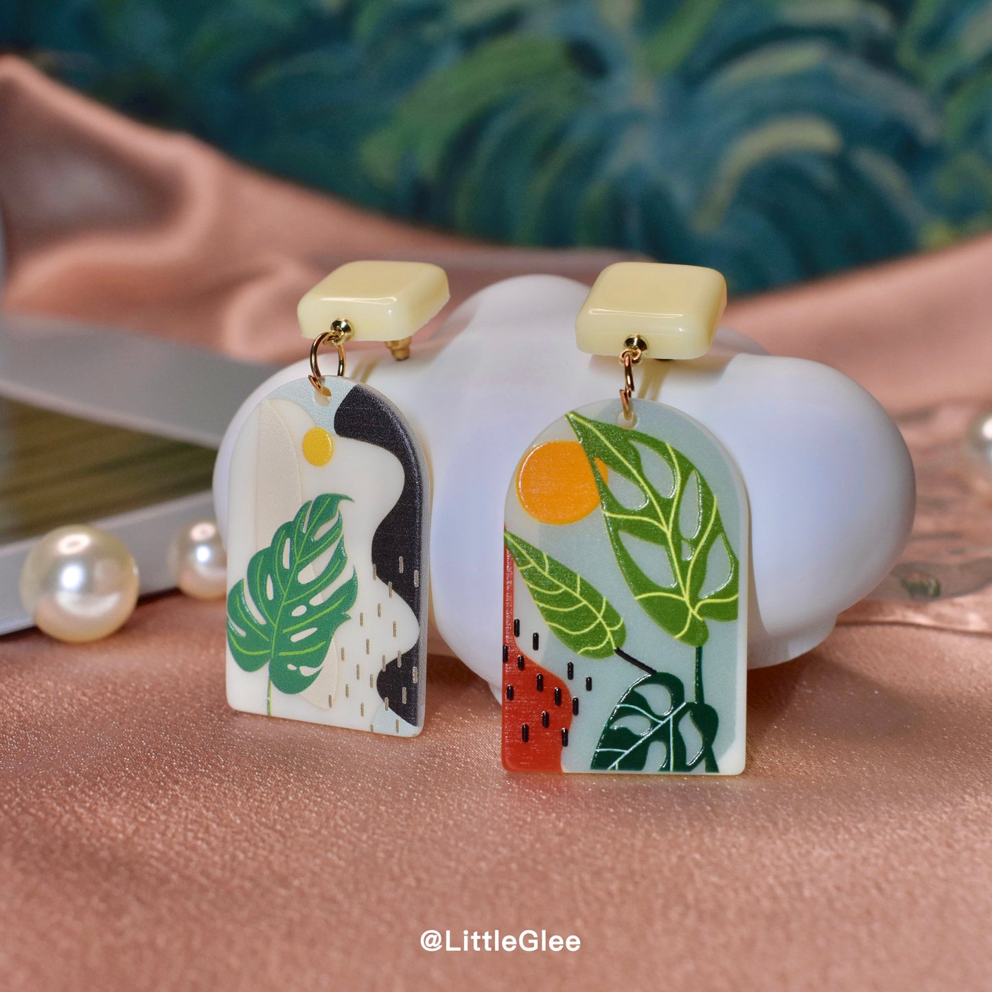 Asymmetric Monstera Swiss Cheese Acrylic 3D Matte Earrings (S925 post)