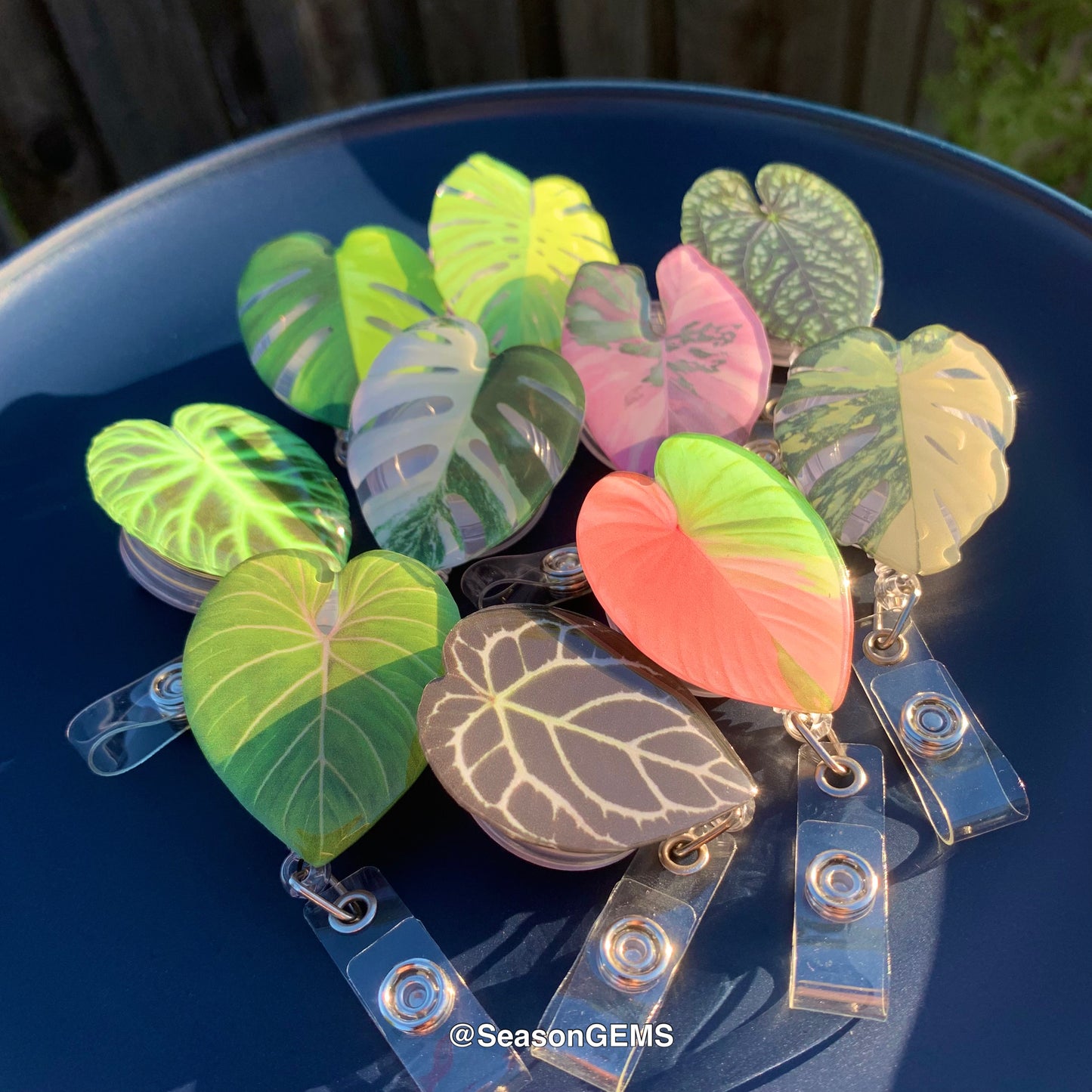 Tropical Plant Badge Reel | Realistic leaf Acrylic Badge Holder | Retractable Nurse ID Badge Reel | Plant Lovers Id holder