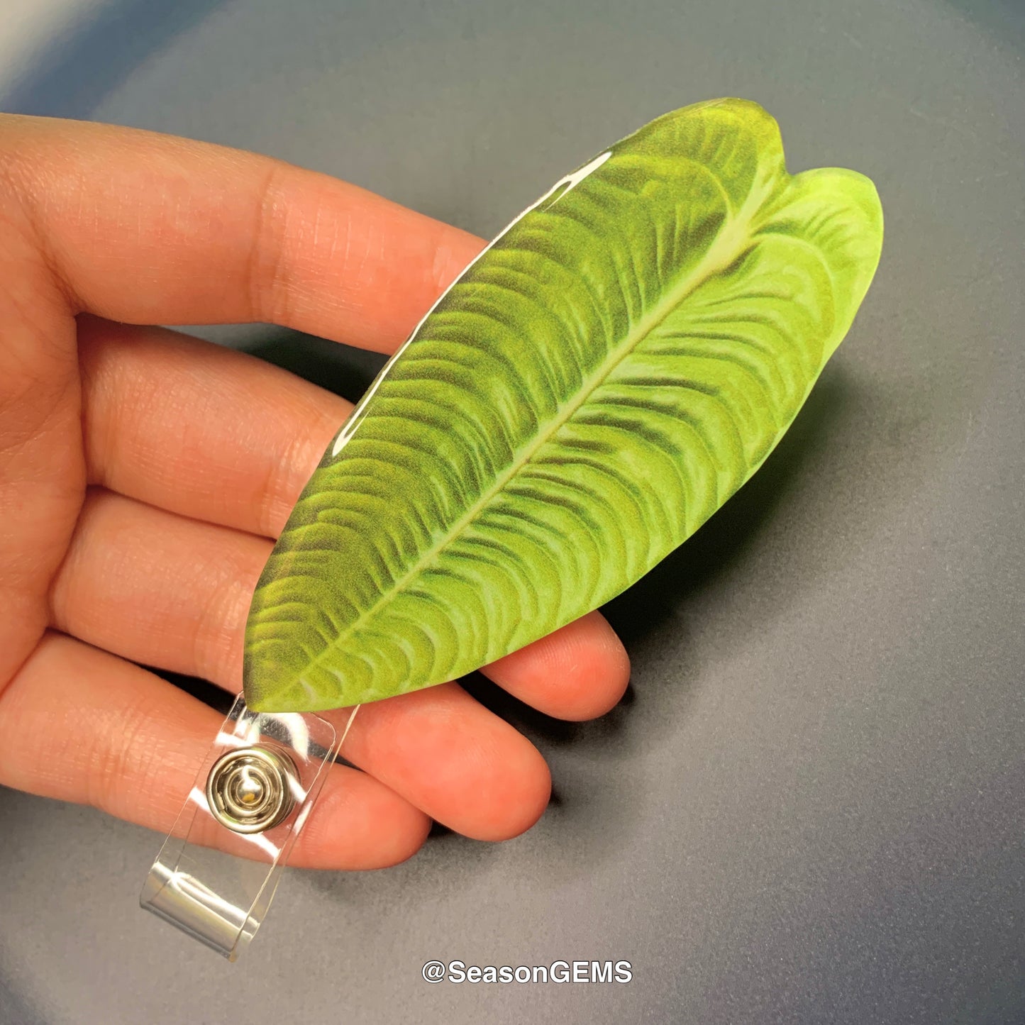 Tropical Plant Badge Reel | Realistic leaf Acrylic Badge Holder | Retractable Nurse ID Badge Reel | Plant Lovers Id holder