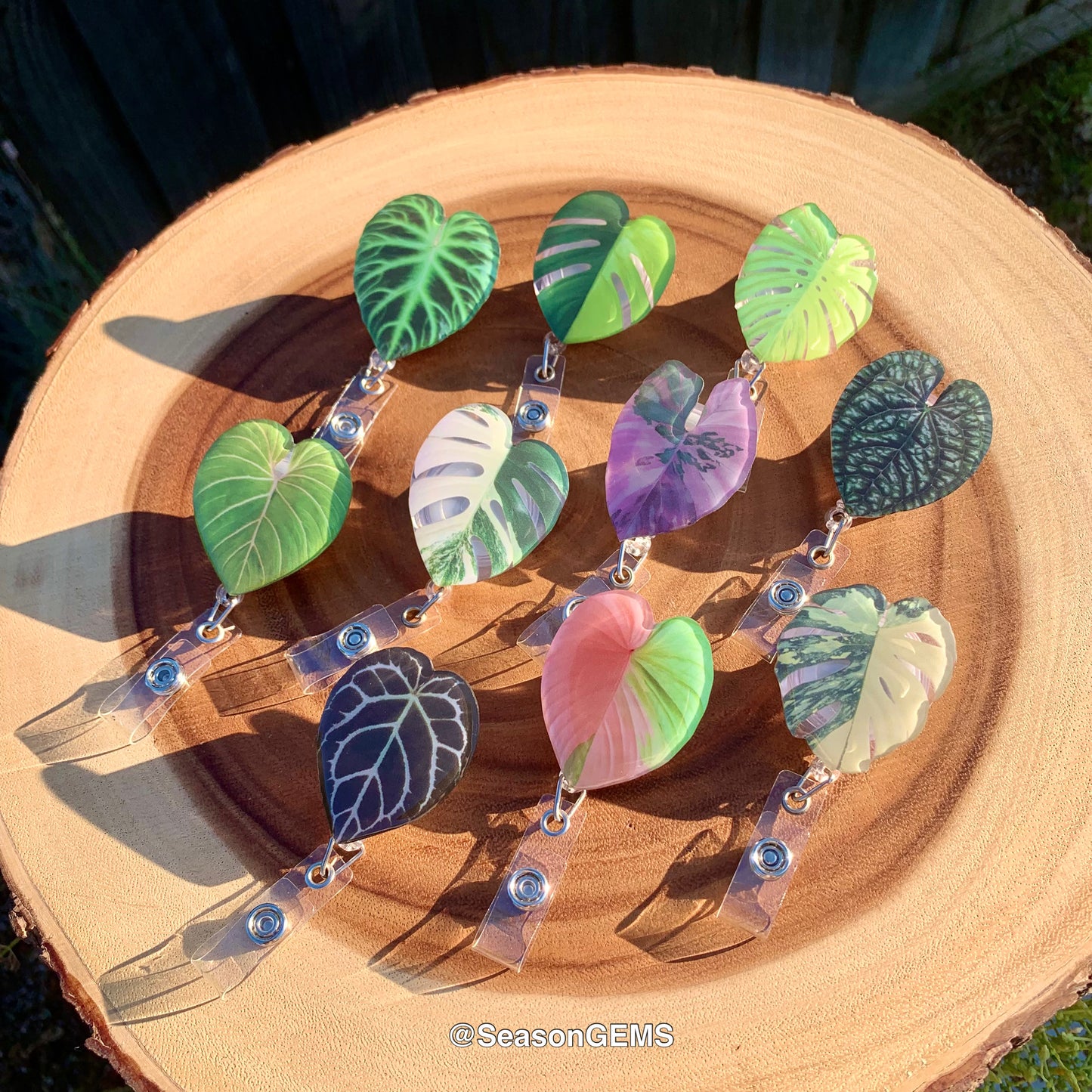 Tropical Plant Badge Reel | Realistic leaf Acrylic Badge Holder | Retractable Nurse ID Badge Reel | Plant Lovers Id holder