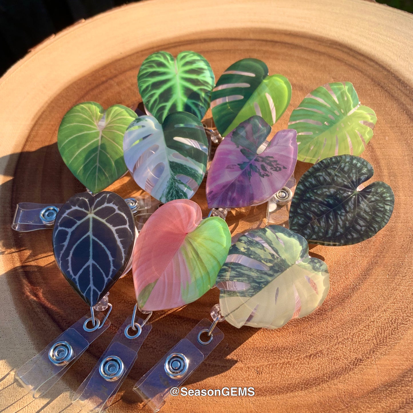 Tropical Plant Badge Reel | Realistic leaf Acrylic Badge Holder | Retractable Nurse ID Badge Reel | Plant Lovers Id holder