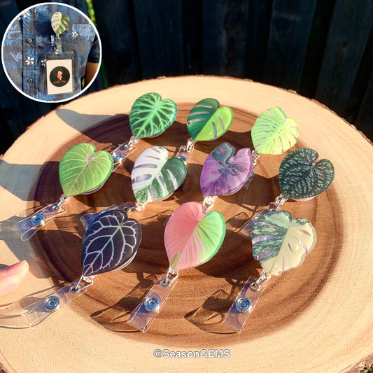 Tropical Plant Badge Reel | Realistic leaf Acrylic Badge Holder | Retractable Nurse ID Badge Reel | Plant Lovers Id holder