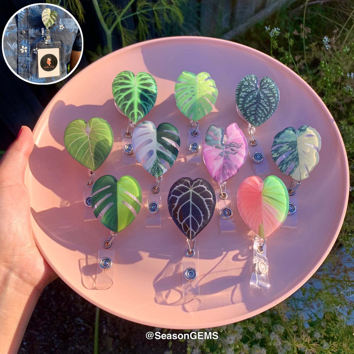 Tropical Plant Badge Reel | Realistic leaf Acrylic Badge Holder | Retractable Nurse ID Badge Reel | Plant Lovers Id holder