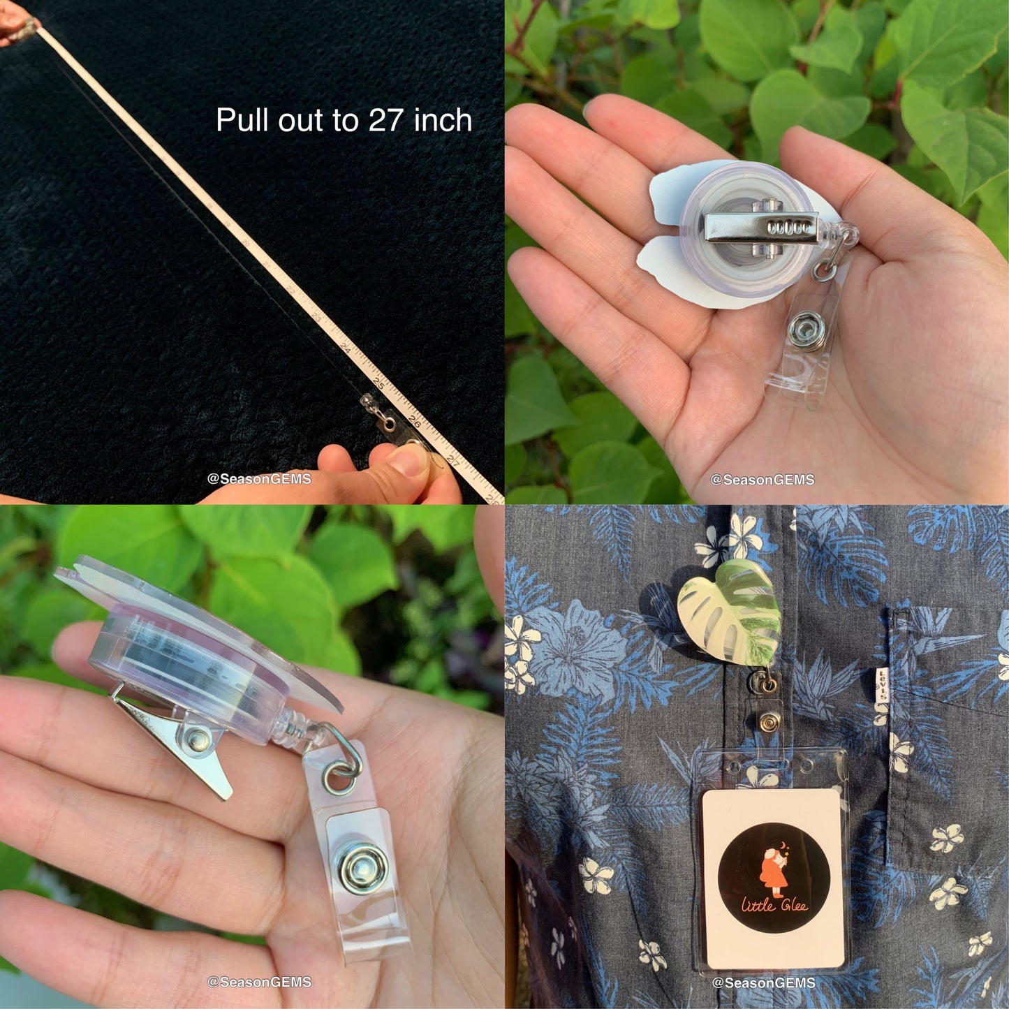 Tropical Plant Badge Reel | Realistic leaf Acrylic Badge Holder | Retractable Nurse ID Badge Reel | Plant Lovers Id holder