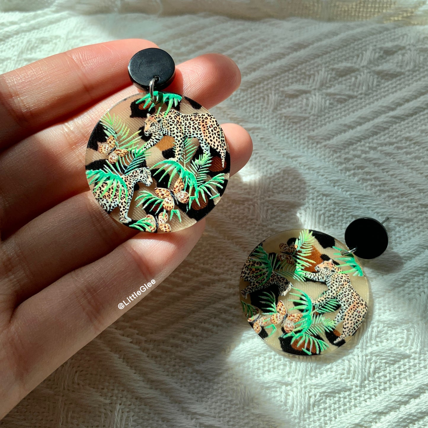 Leopard Forest Acrylic Emboss Earrings (Steel Post)