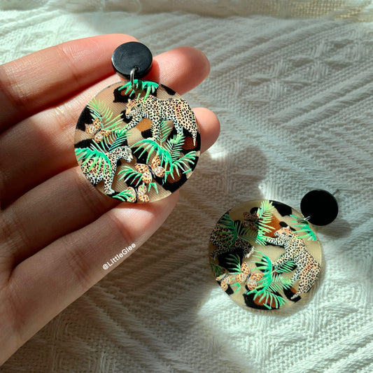 Leopard Forest Acrylic Emboss Earrings (Steel Post)