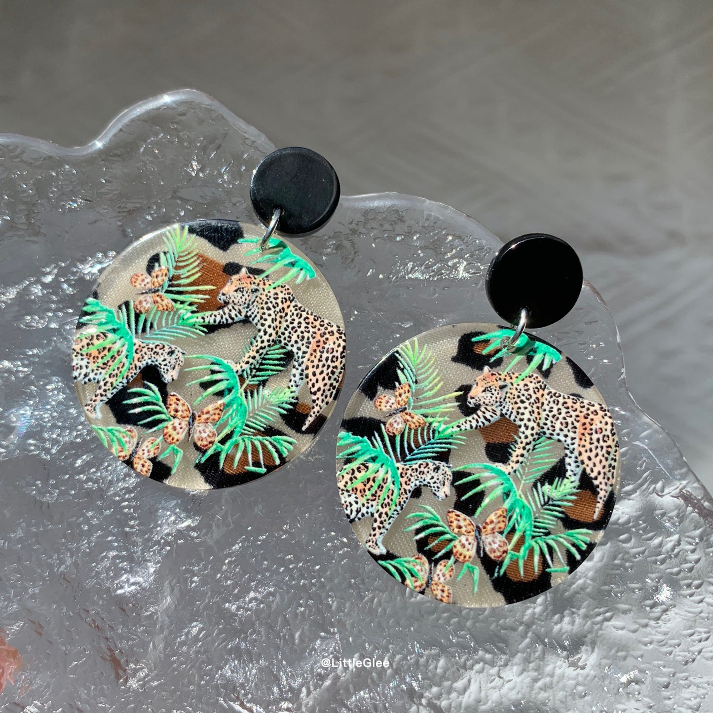 Leopard Forest Acrylic Emboss Earrings (Steel Post)