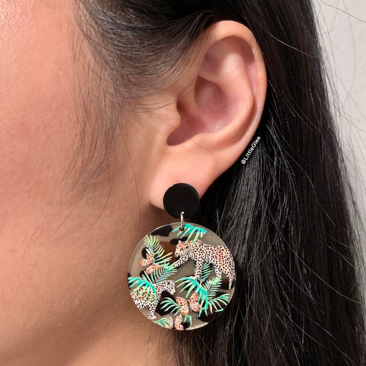 Leopard Forest Acrylic Emboss Earrings (Steel Post)