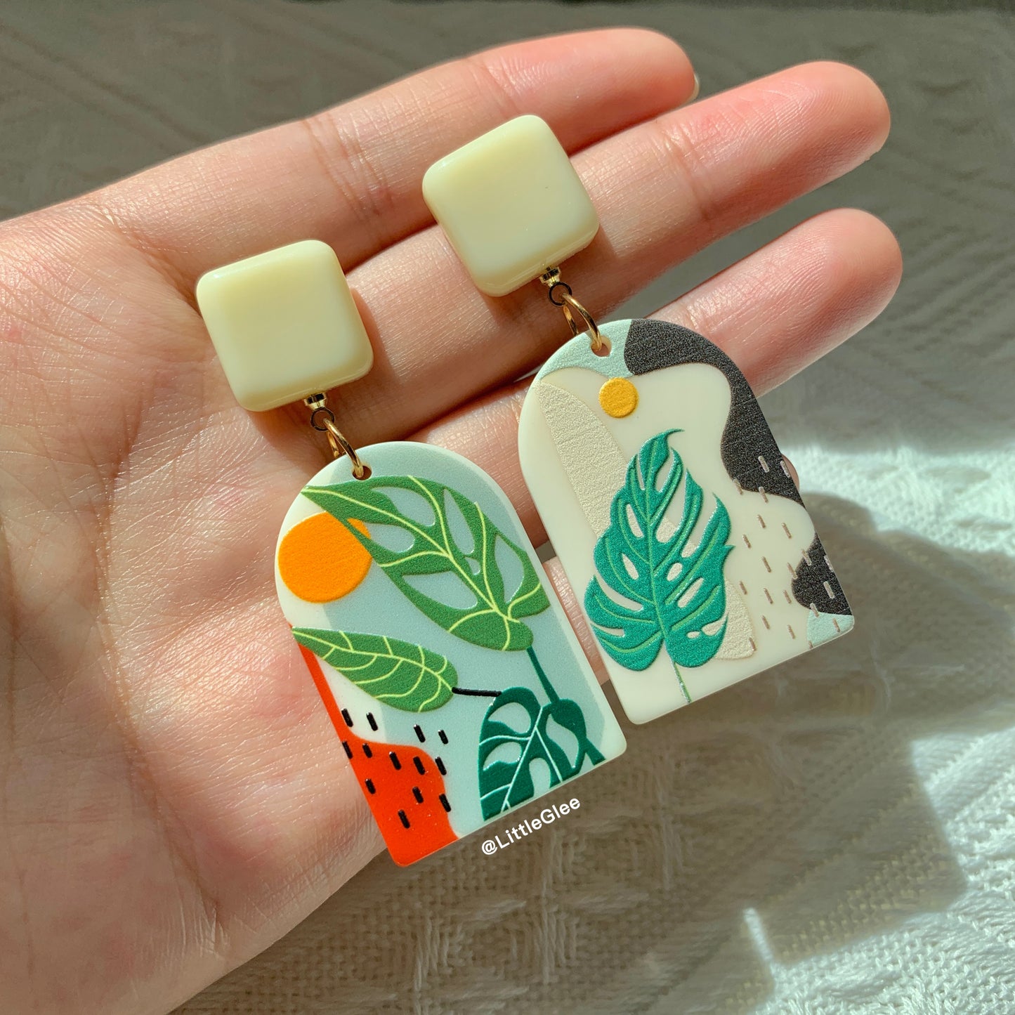 Asymmetric Monstera Swiss Cheese Acrylic 3D Matte Earrings (S925 post)