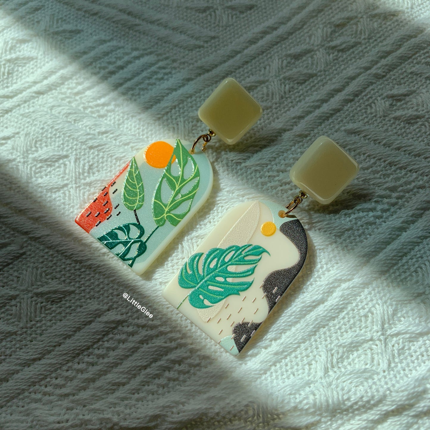 Asymmetric Monstera Swiss Cheese Acrylic 3D Matte Earrings (S925 post)