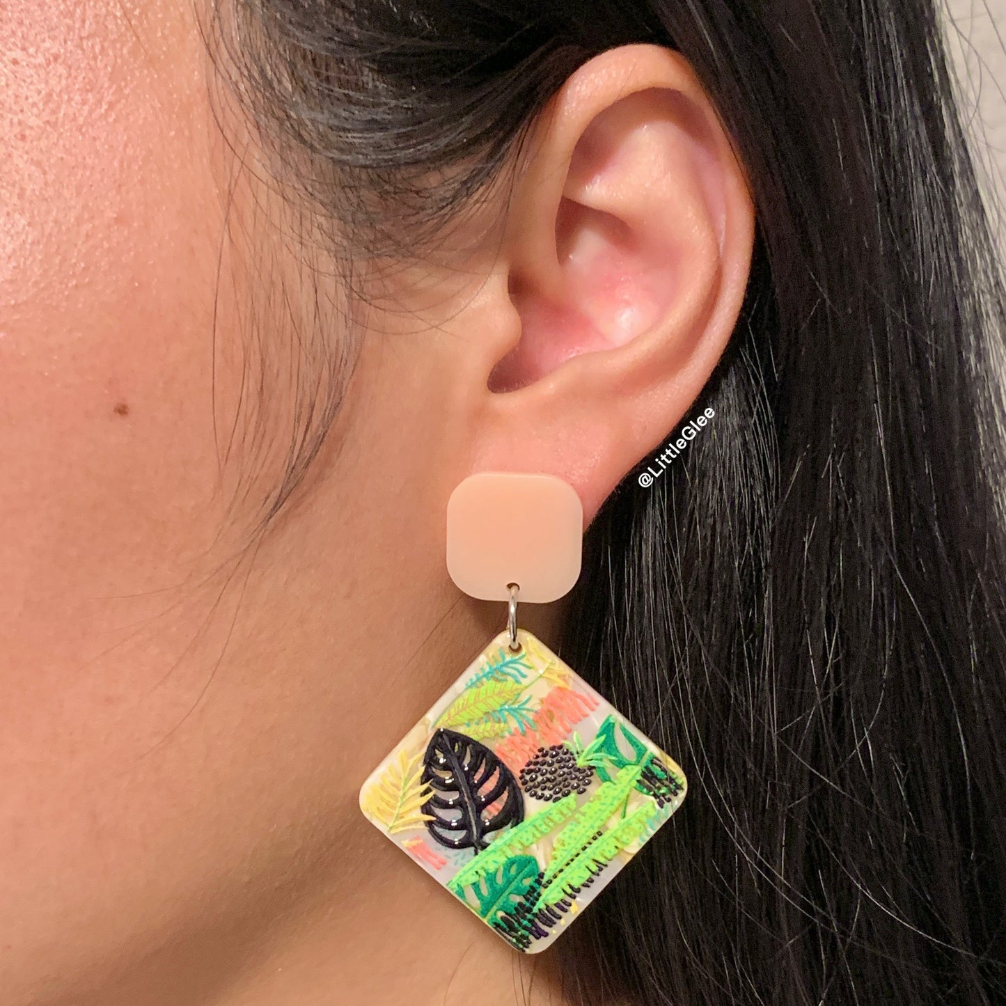 Black Monstera Plant Group Acrylic Emboss Earrings (S925 Post)
