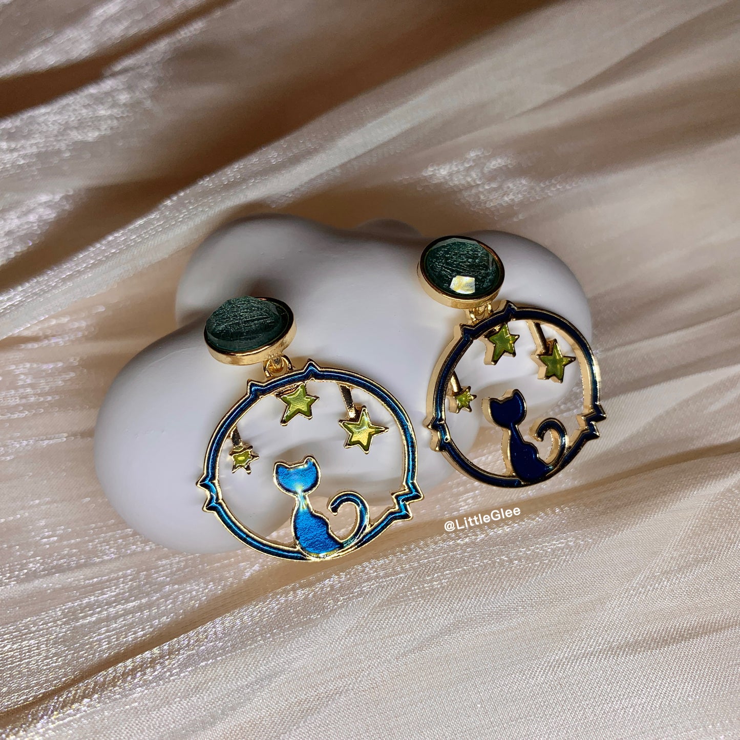 Blue Cat Starry Night Enamel Earrings (S925 Post)