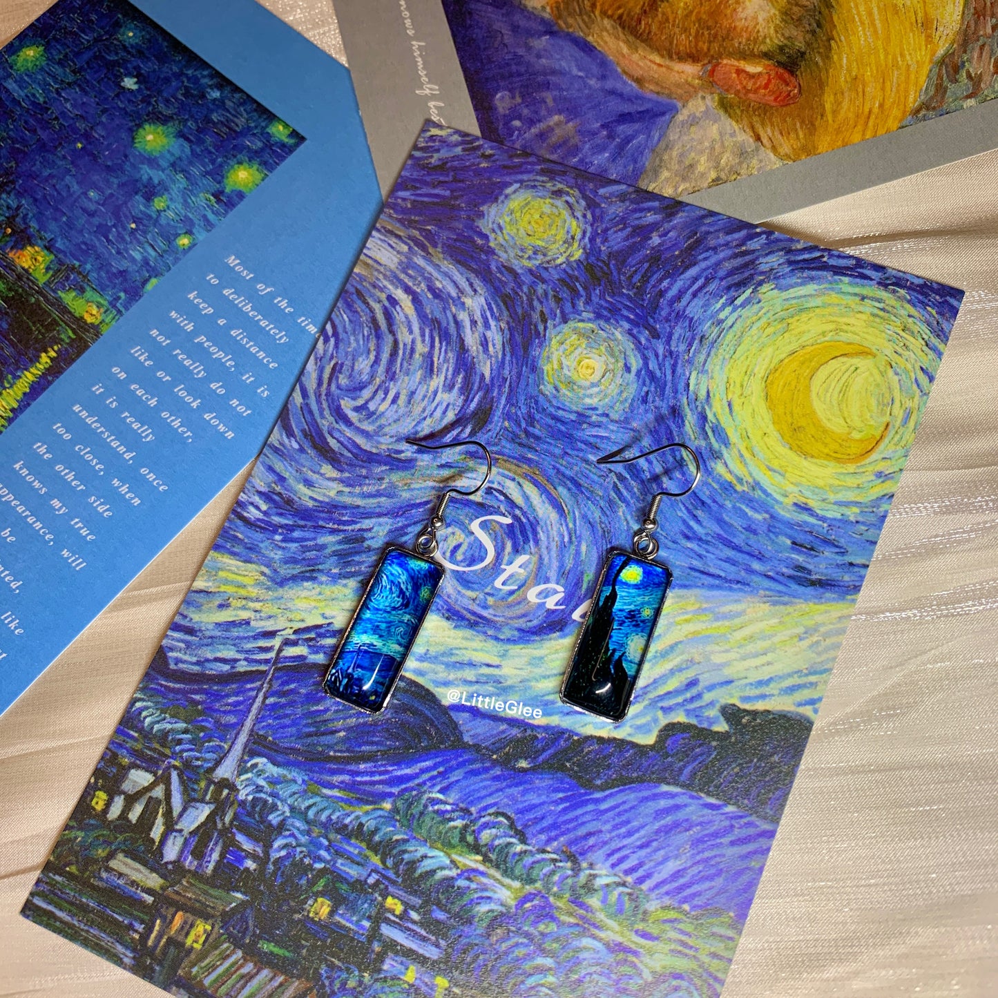 Van Gogh Starry Night Curve Glass Earring (Stainless Steel Post)