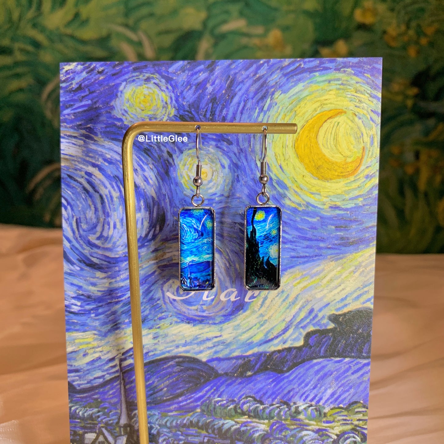 Van Gogh Starry Night Curve Glass Earring (Stainless Steel Post)