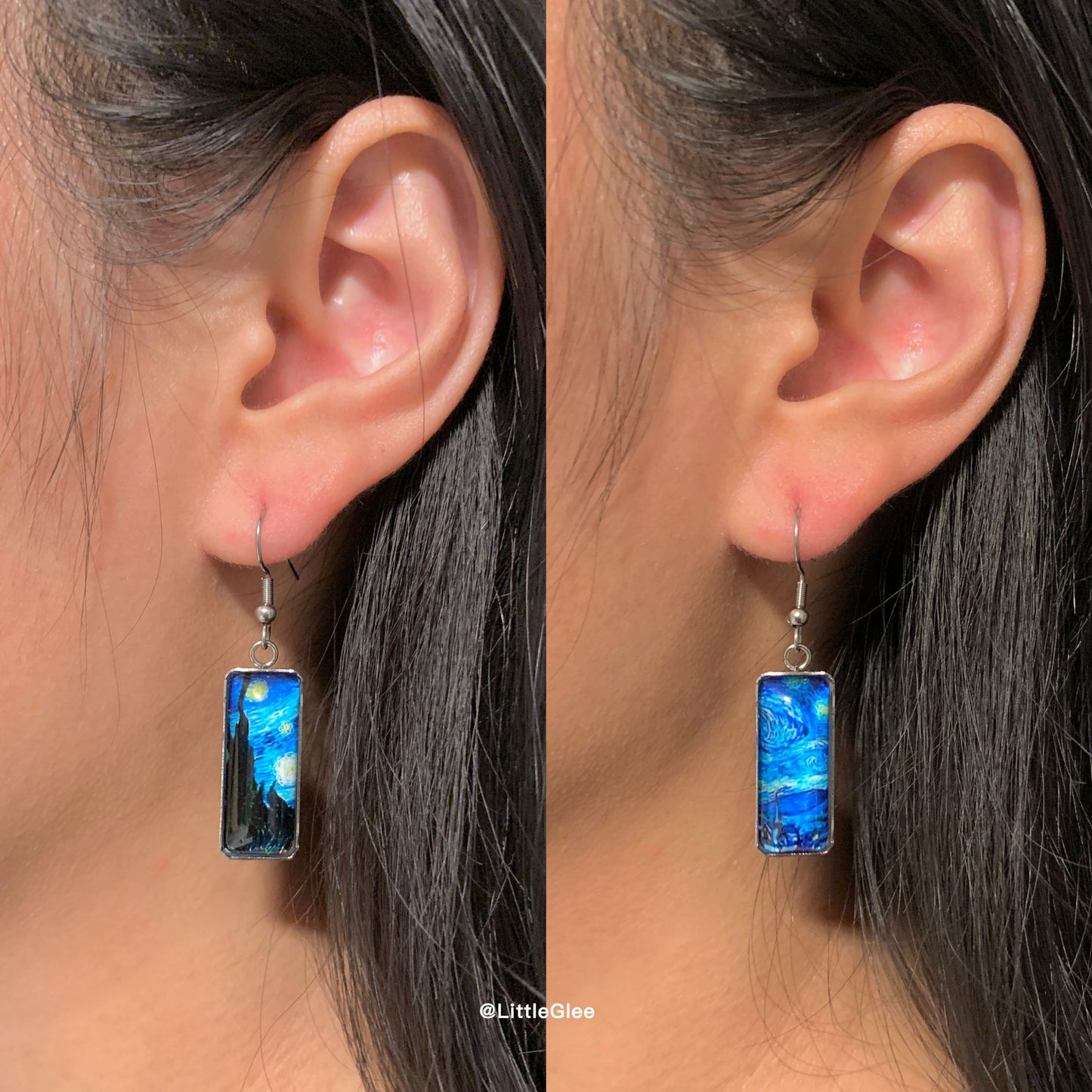 Van Gogh Starry Night Curve Glass Earring (Stainless Steel Post)