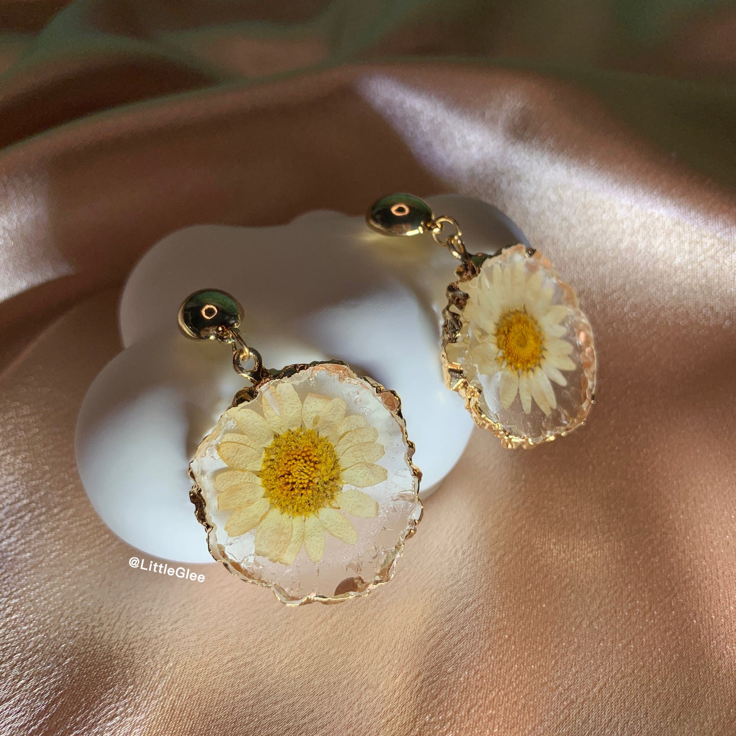 Real Daisy Pressed Dry Flower Resin Imitate Stone Earrings