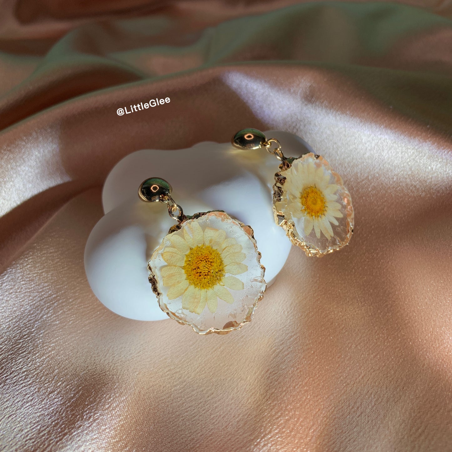 Real Daisy Pressed Dry Flower Resin Imitate Stone Earrings