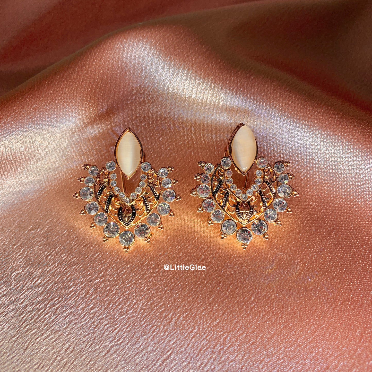 Heart Shape Rose Gold Opal Hallow Earrings (Steel Post)