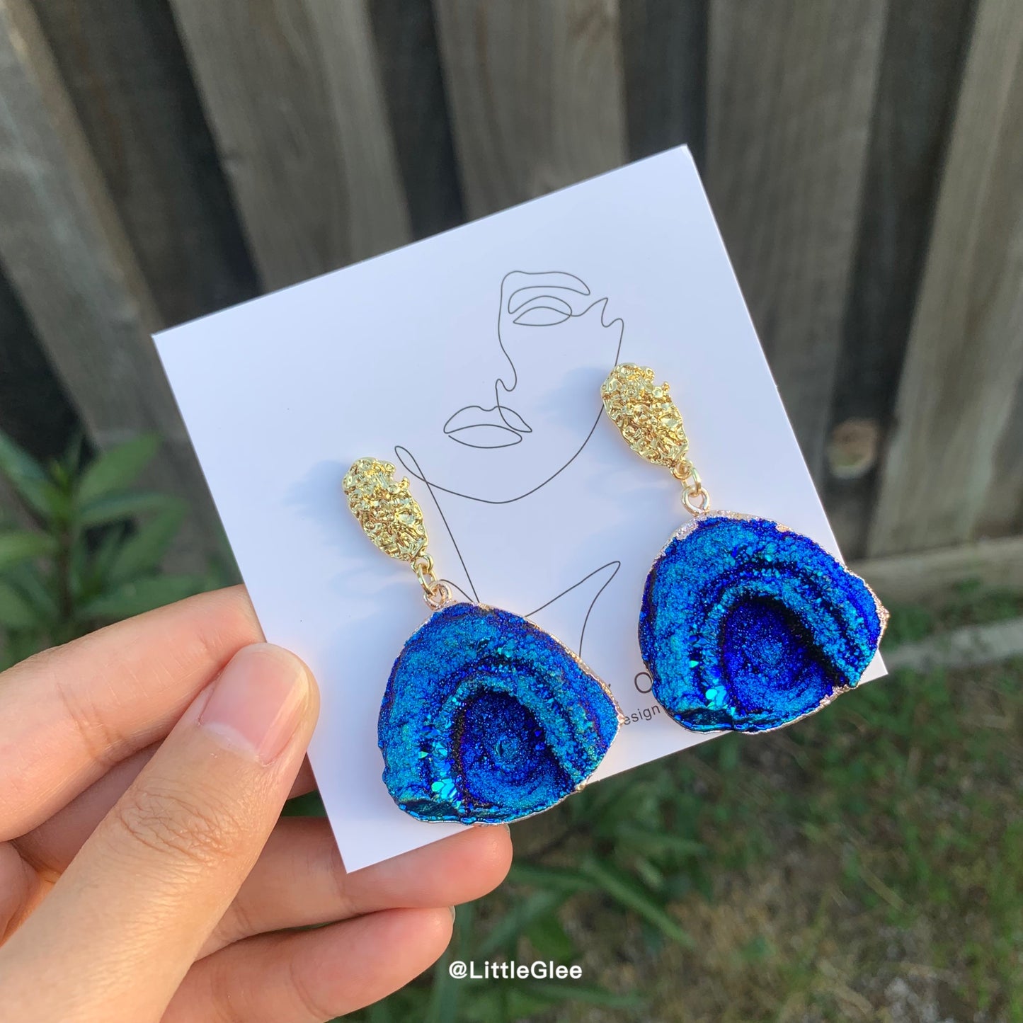 Vintage Blue Imitation GemStone Geometry Irregular Earrings (S925 Post) #Arched