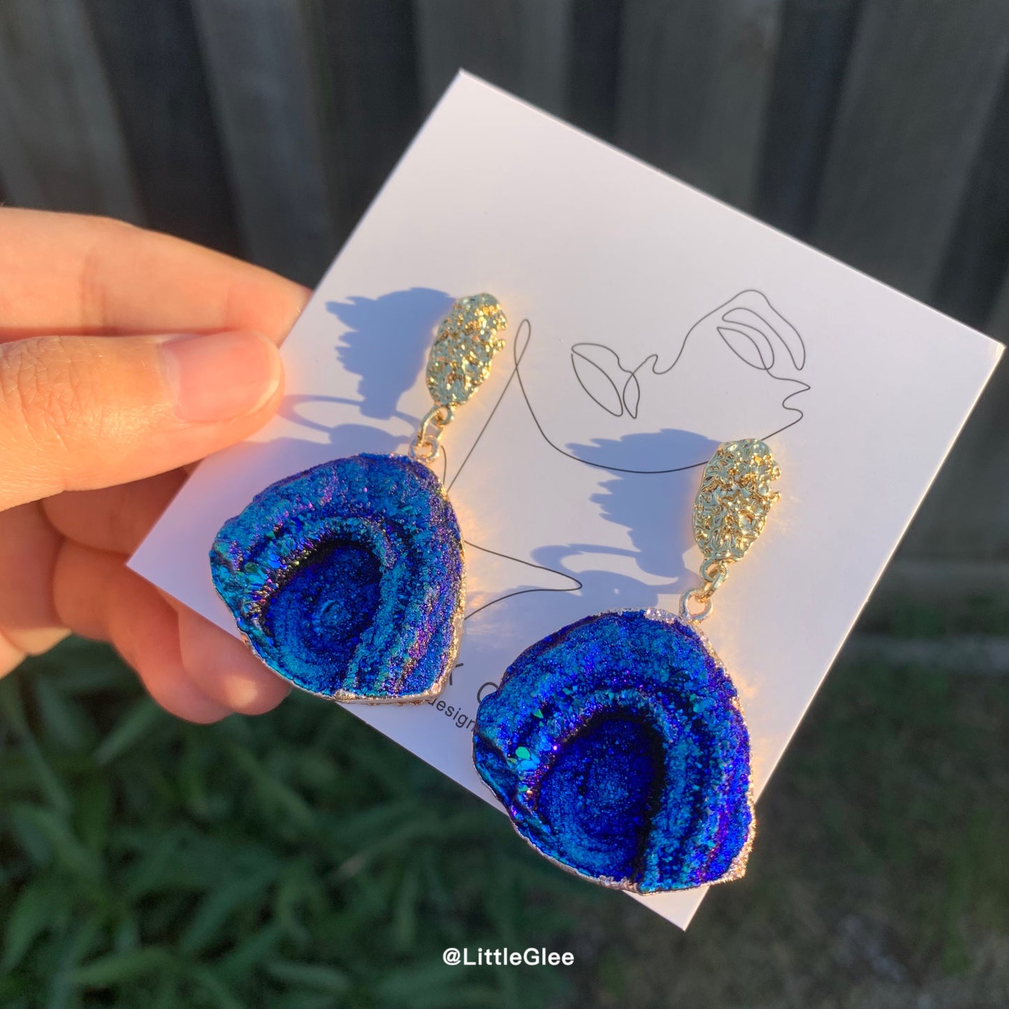 Vintage Blue Imitation GemStone Geometry Irregular Earrings (S925 Post) #Arched