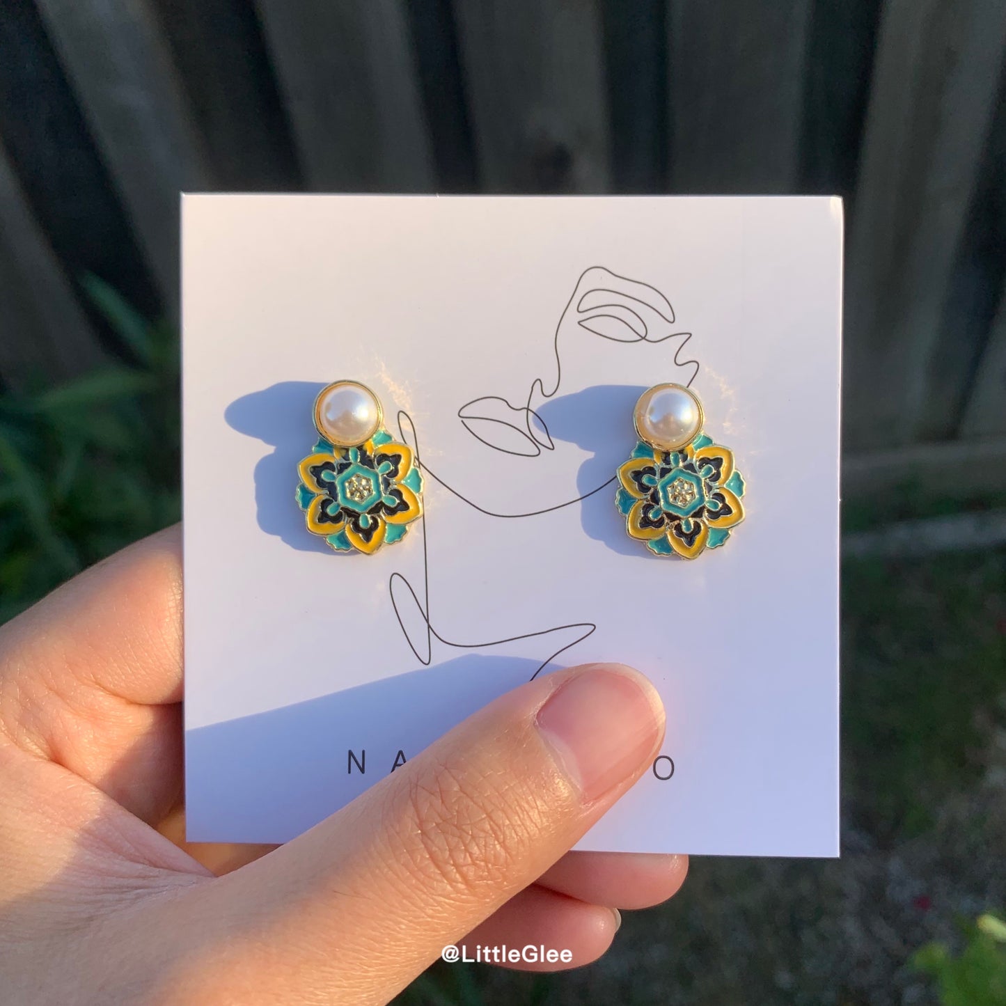 Vintage Enamel Pearls Hexagram Earrings (Silver with Copper Post)