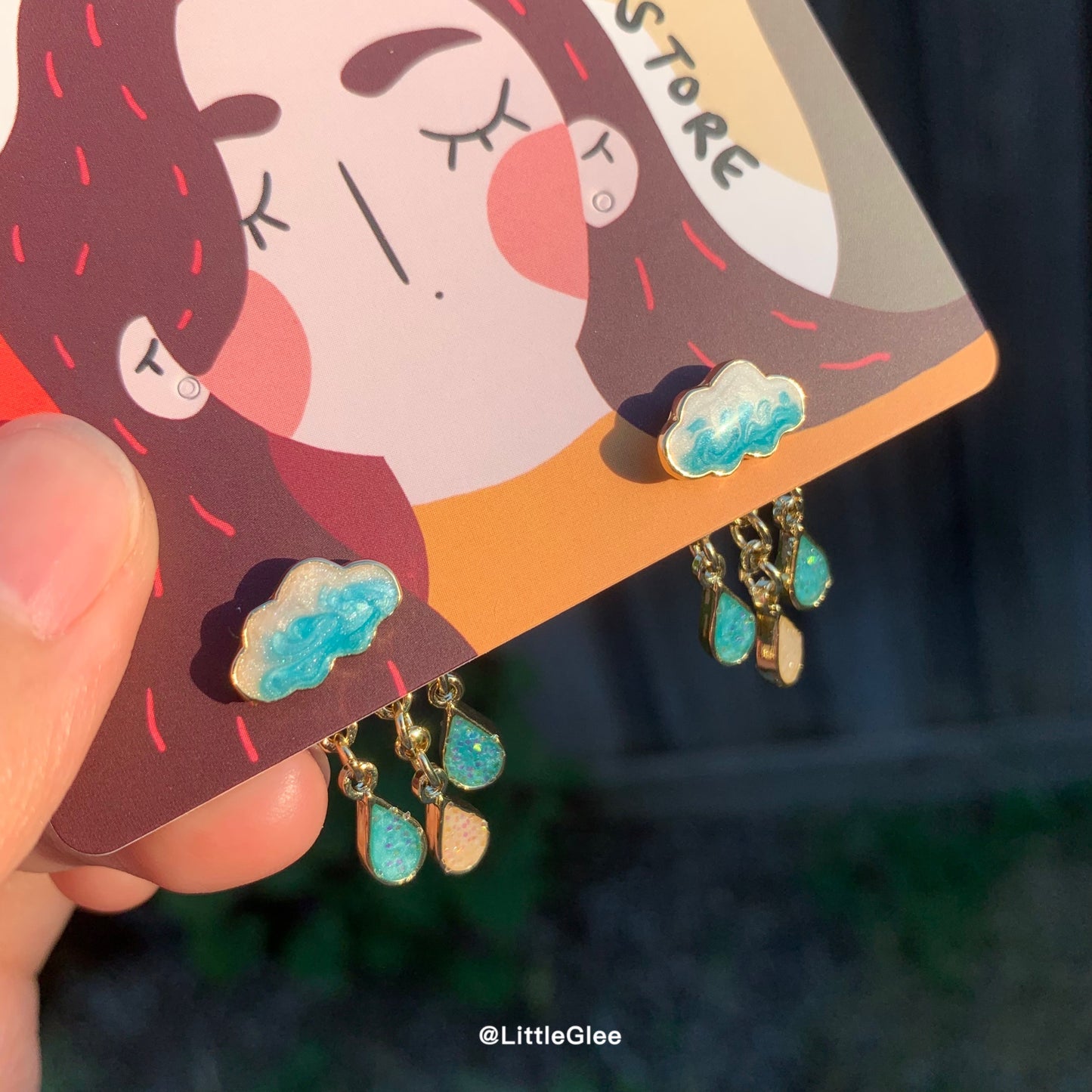 Oil Painted Cloud Raindrop Enamel 2 Ways to wear Earrings (S925 Post) #light blue Raindrops