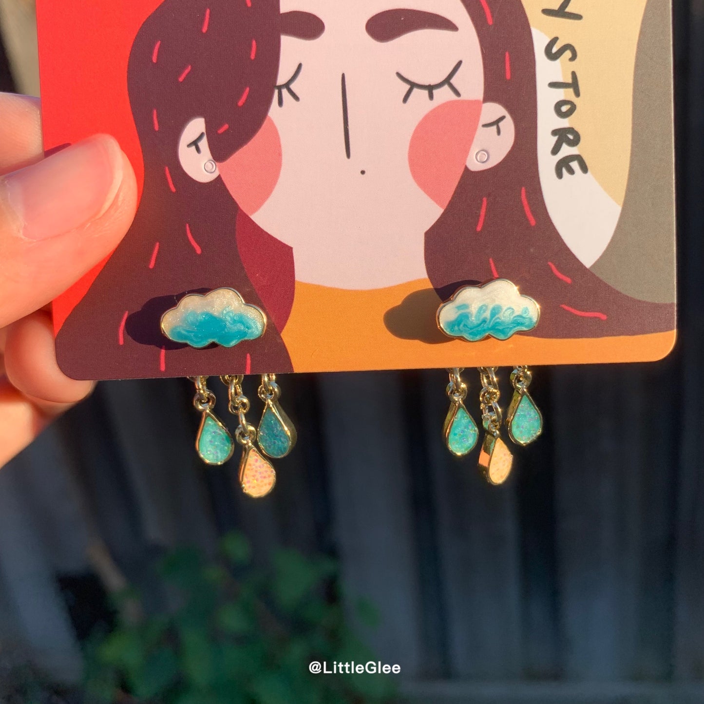 Oil Painted Cloud Raindrop Enamel 2 Ways to wear Earrings (S925 Post) #light blue Raindrops