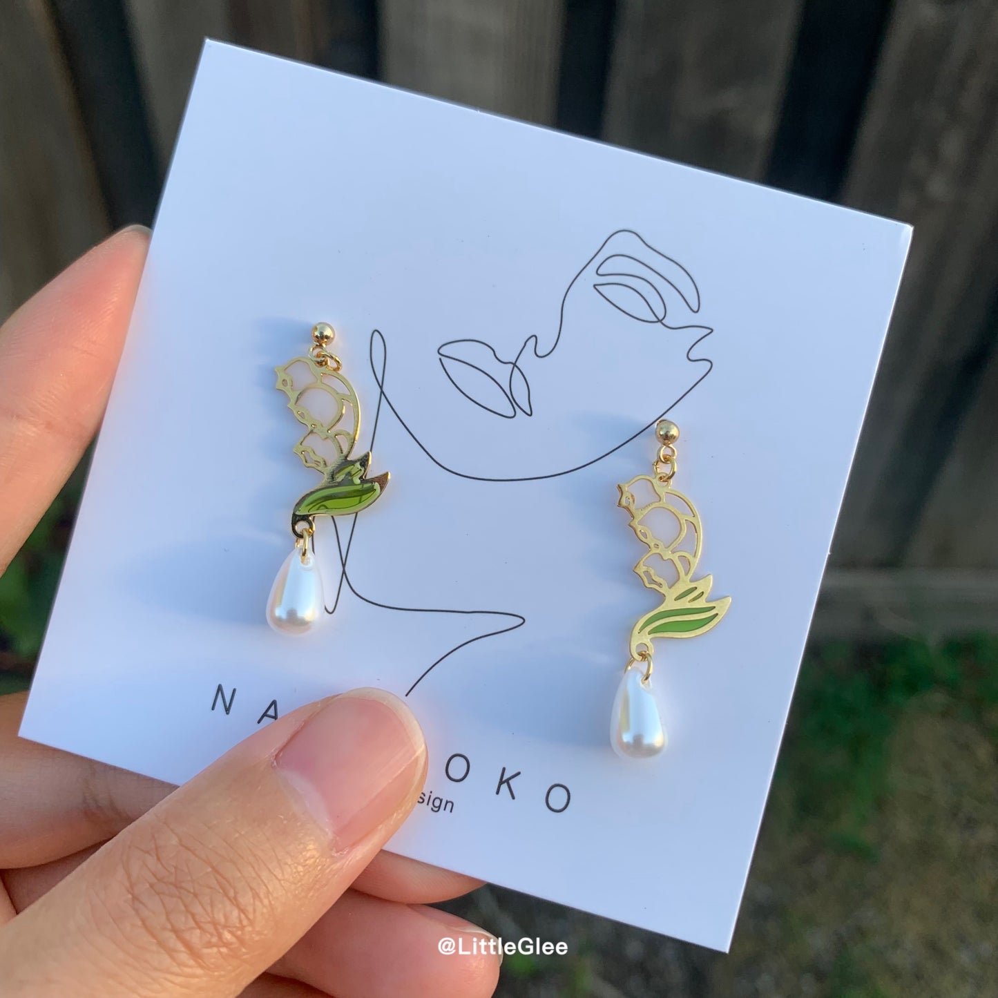 Lily Of The Valley Oil Glaze Hand Painted Enamel With Faux Pearl Earrings (S925 Post)