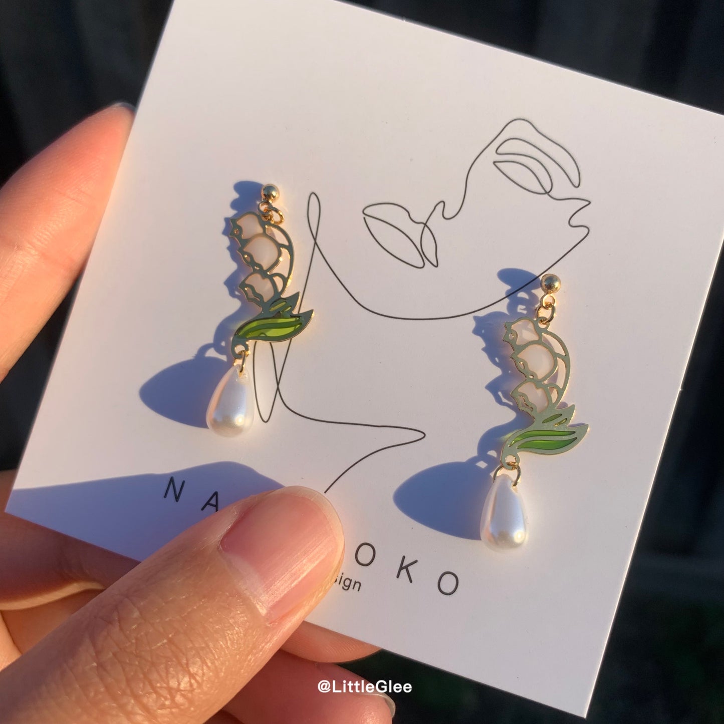Lily Of The Valley Oil Glaze Hand Painted Enamel With Faux Pearl Earrings (S925 Post)