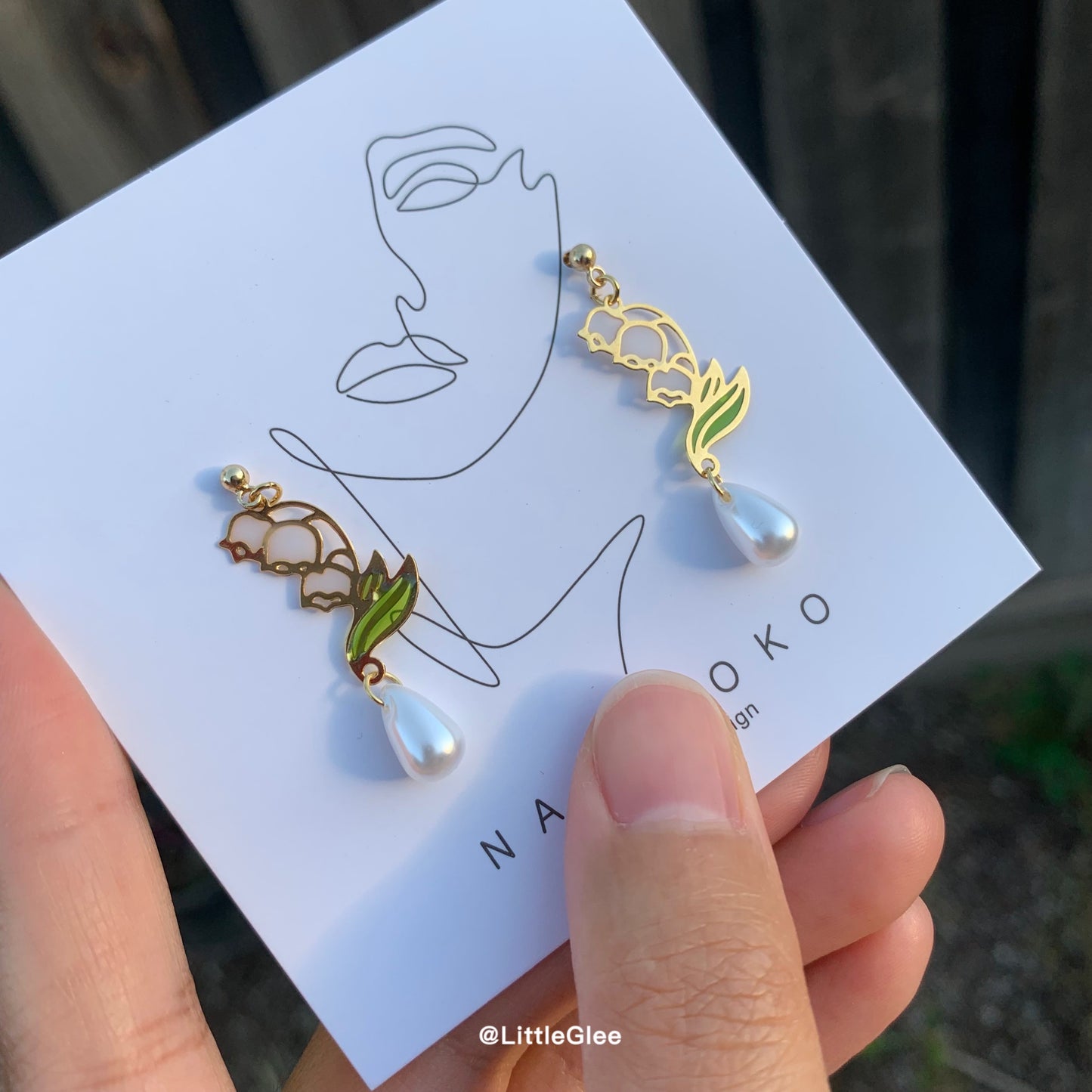 Lily Of The Valley Oil Glaze Hand Painted Enamel With Faux Pearl Earrings (S925 Post)