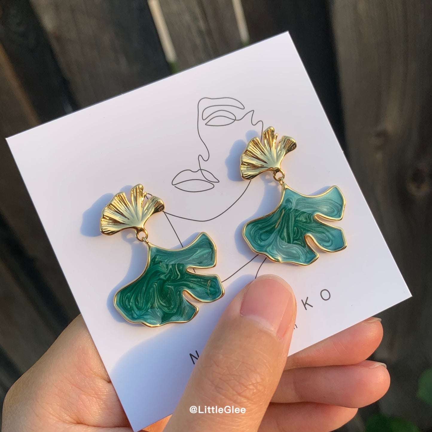 Gingko Enamel Hand Painted Earrings (Alloy With Gold Cover Post)