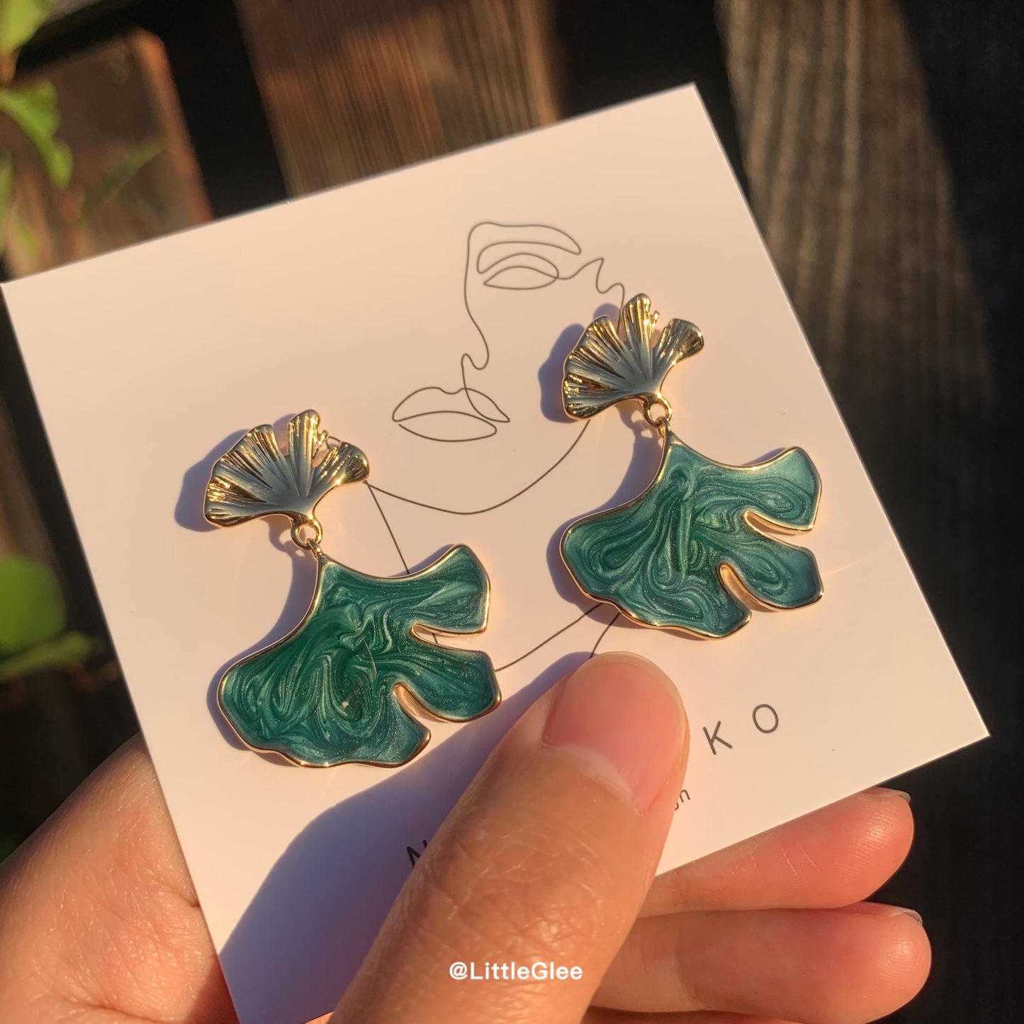 Gingko Enamel Hand Painted Earrings (Alloy With Gold Cover Post)
