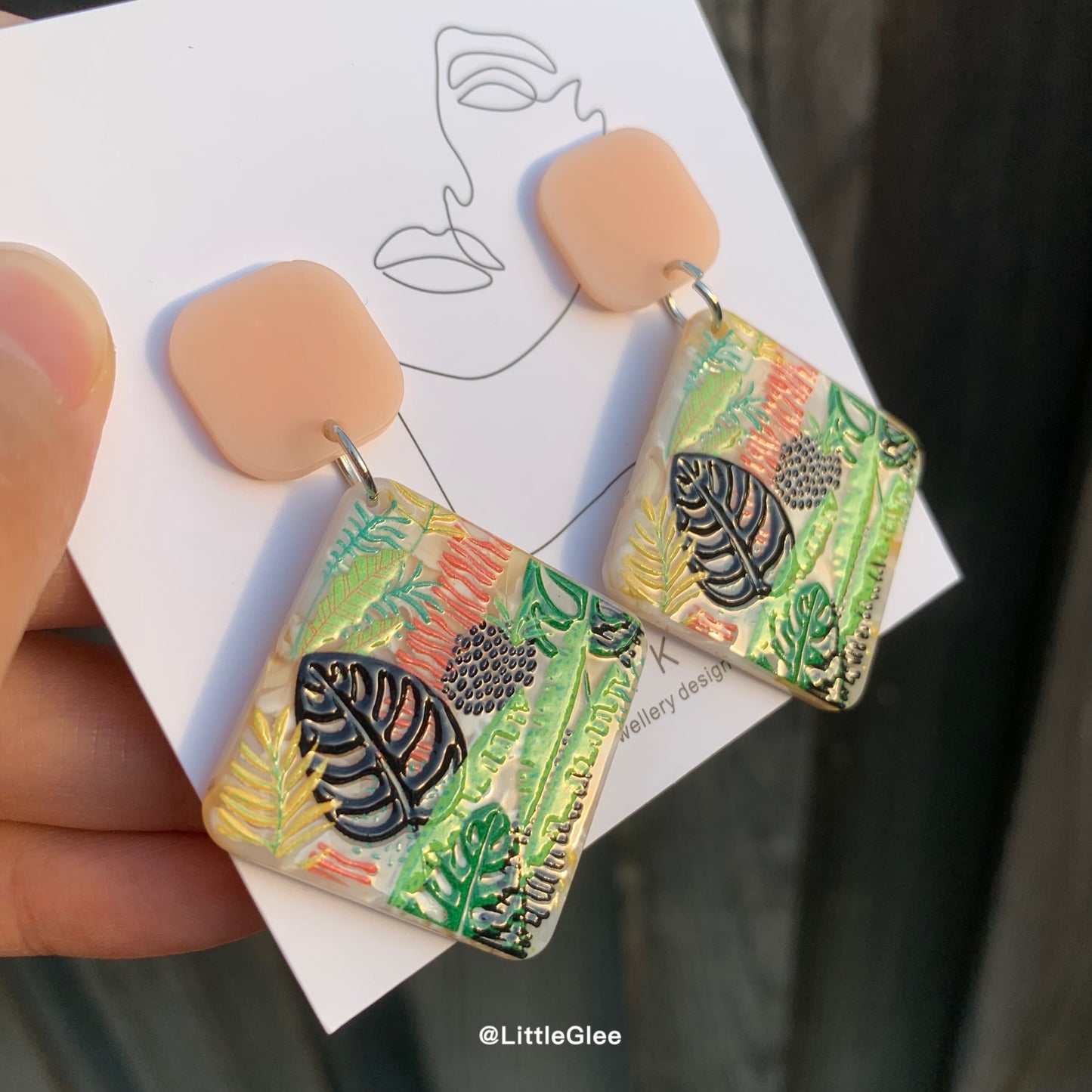 Black Monstera Plant Group Acrylic Emboss Earrings (S925 Post)