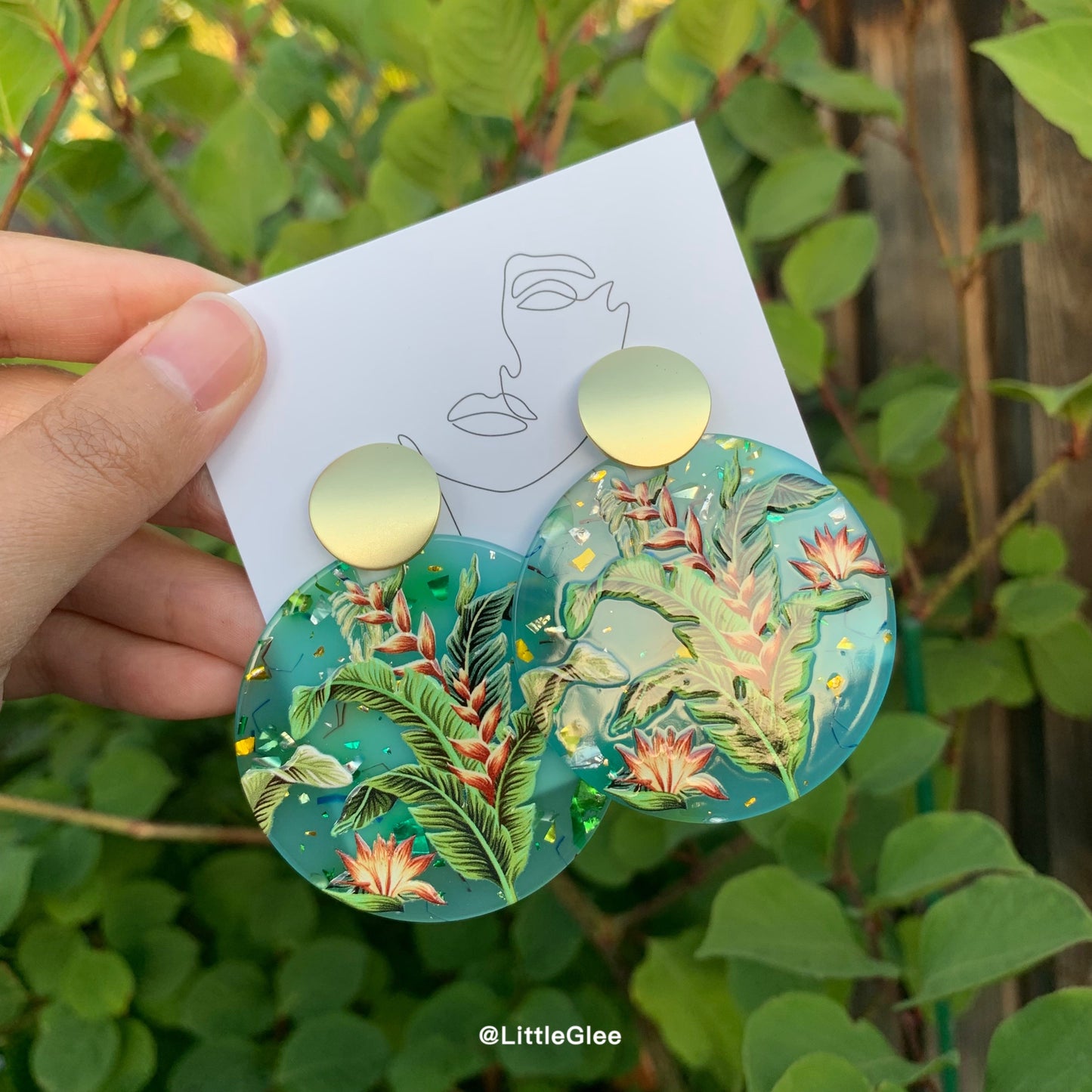 Huge False Birds of Paradise Rainforest Acrylic Emboss Earrings (Silver and Copper Nickel Post)