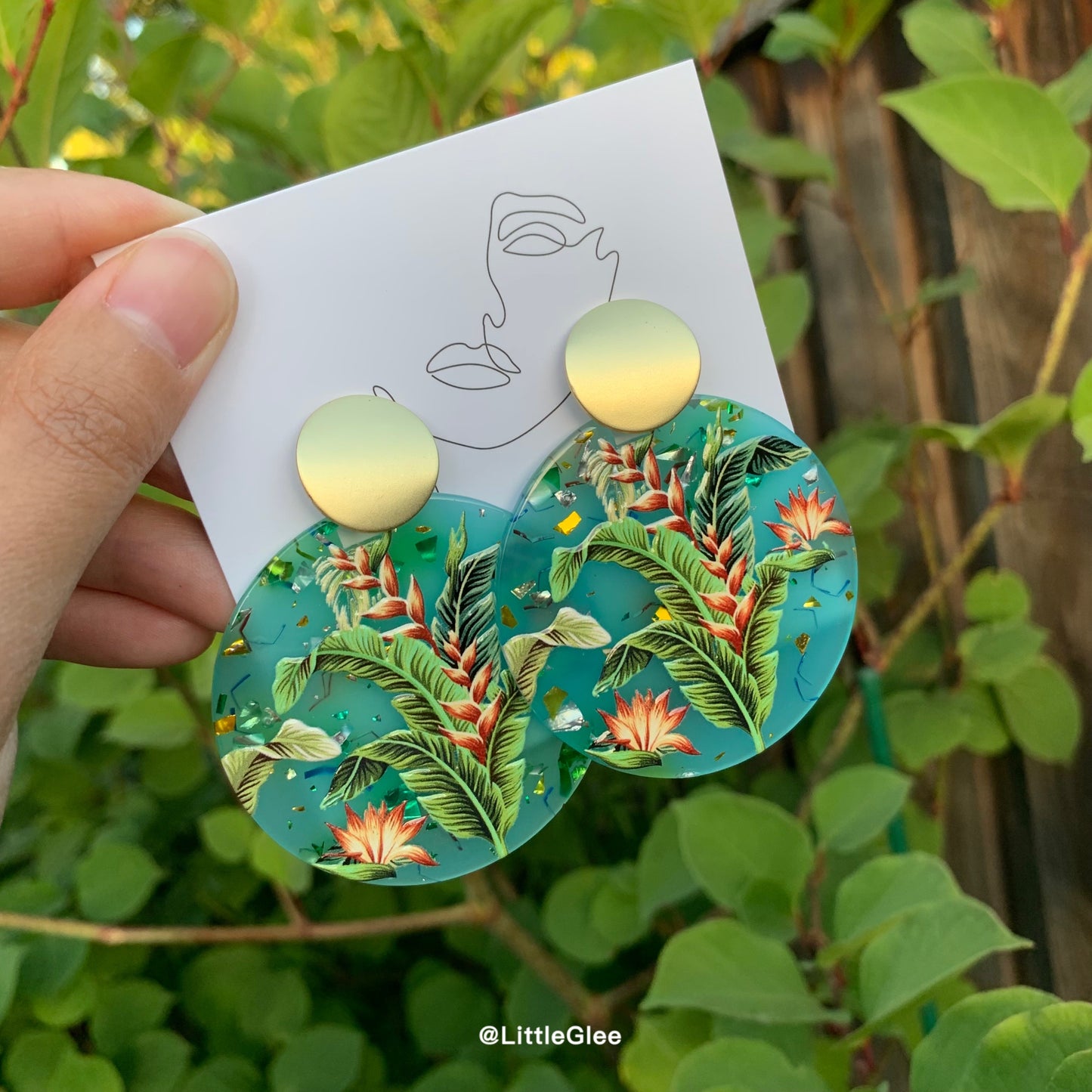 Huge False Birds of Paradise Rainforest Acrylic Emboss Earrings (Silver and Copper Nickel Post)