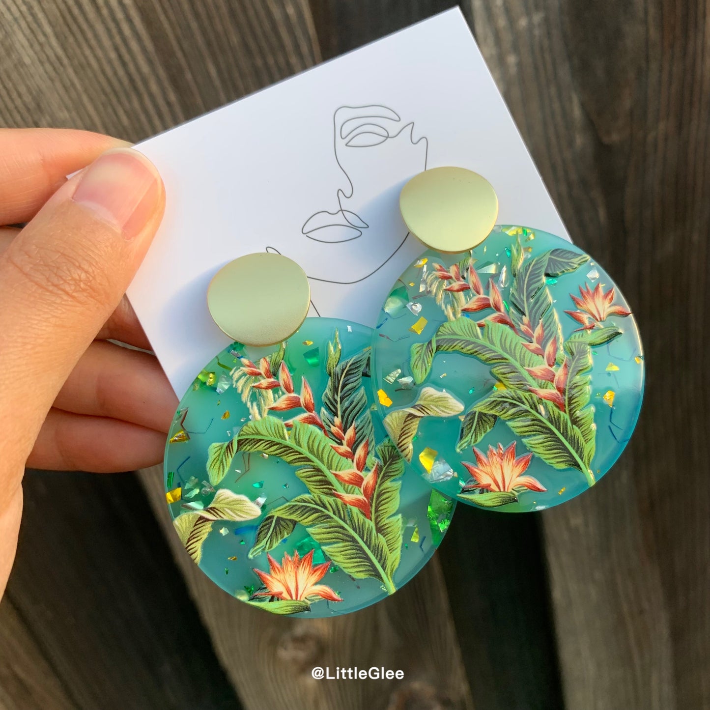 Huge False Birds of Paradise Rainforest Acrylic Emboss Earrings (Silver and Copper Nickel Post)