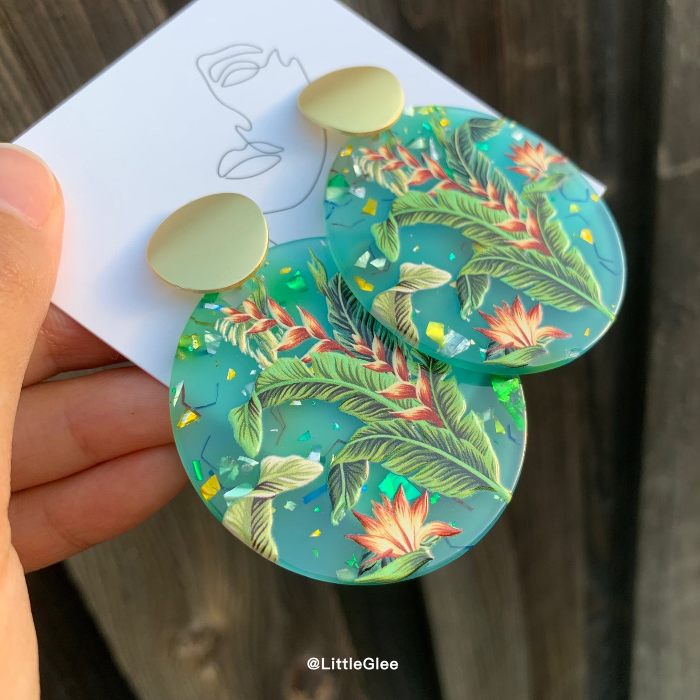 Huge False Birds of Paradise Rainforest Acrylic Emboss Earrings (Silver and Copper Nickel Post)