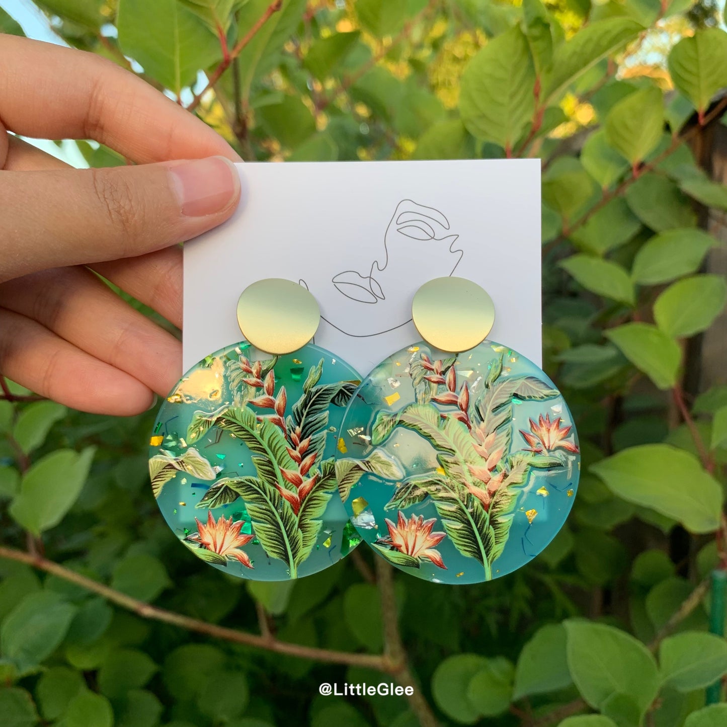 Huge False Birds of Paradise Rainforest Acrylic Emboss Earrings (Silver and Copper Nickel Post)