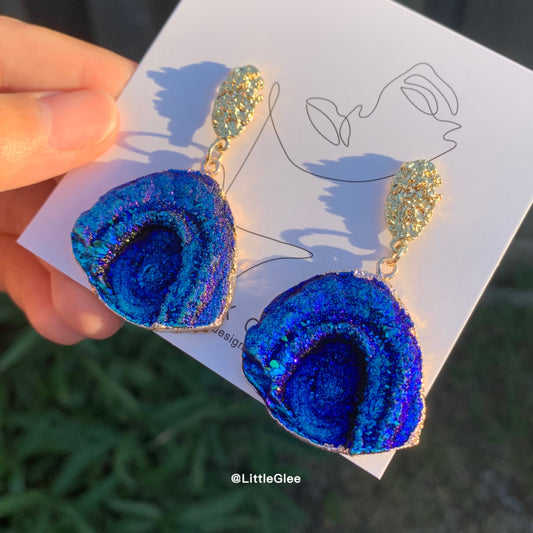 Vintage Blue Imitation GemStone Geometry Irregular Earrings (S925 Post) #Arched