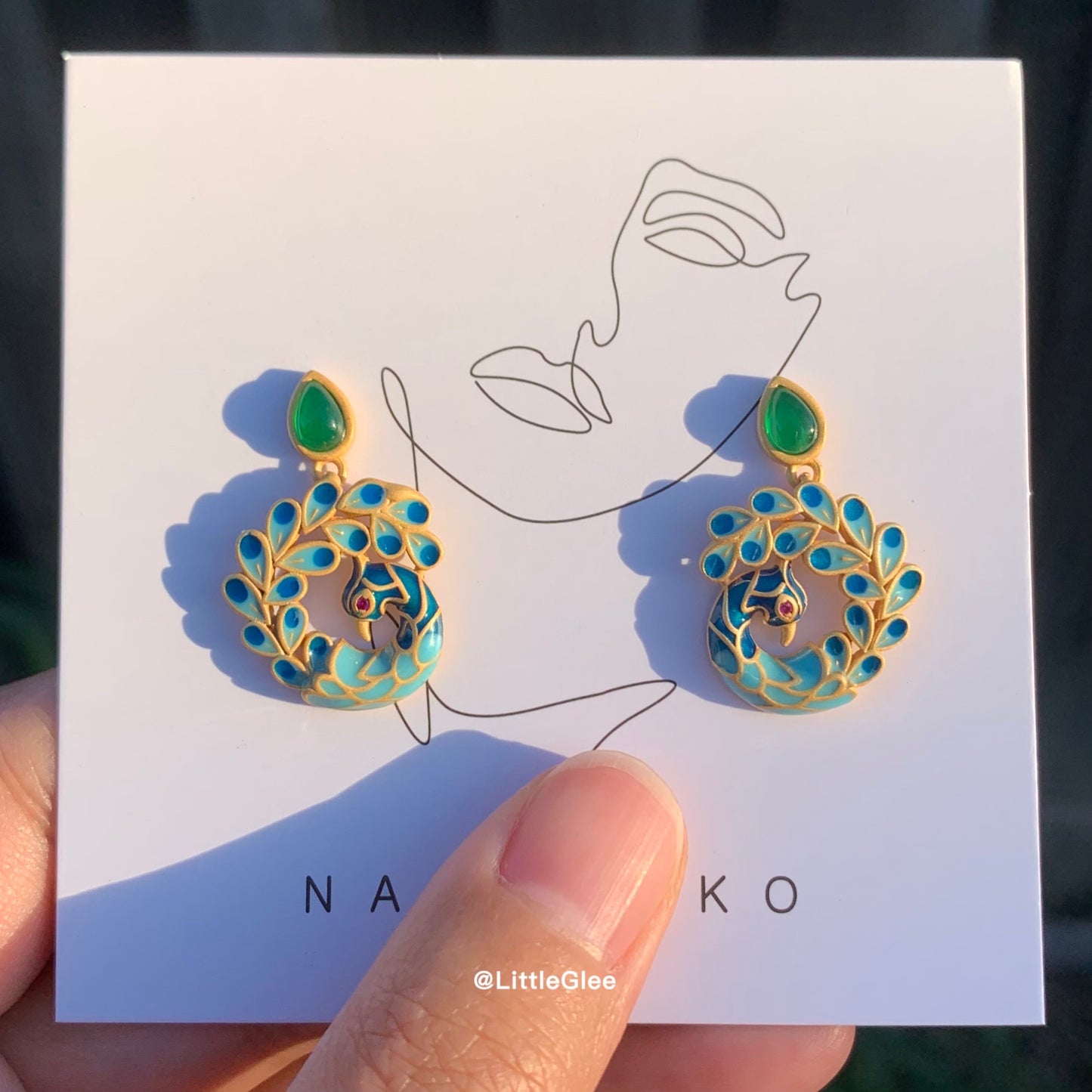 Asymmetric Vintage Peacock Hand Painted Enamel 4K Gold Covered Earrings (S925 Post)
